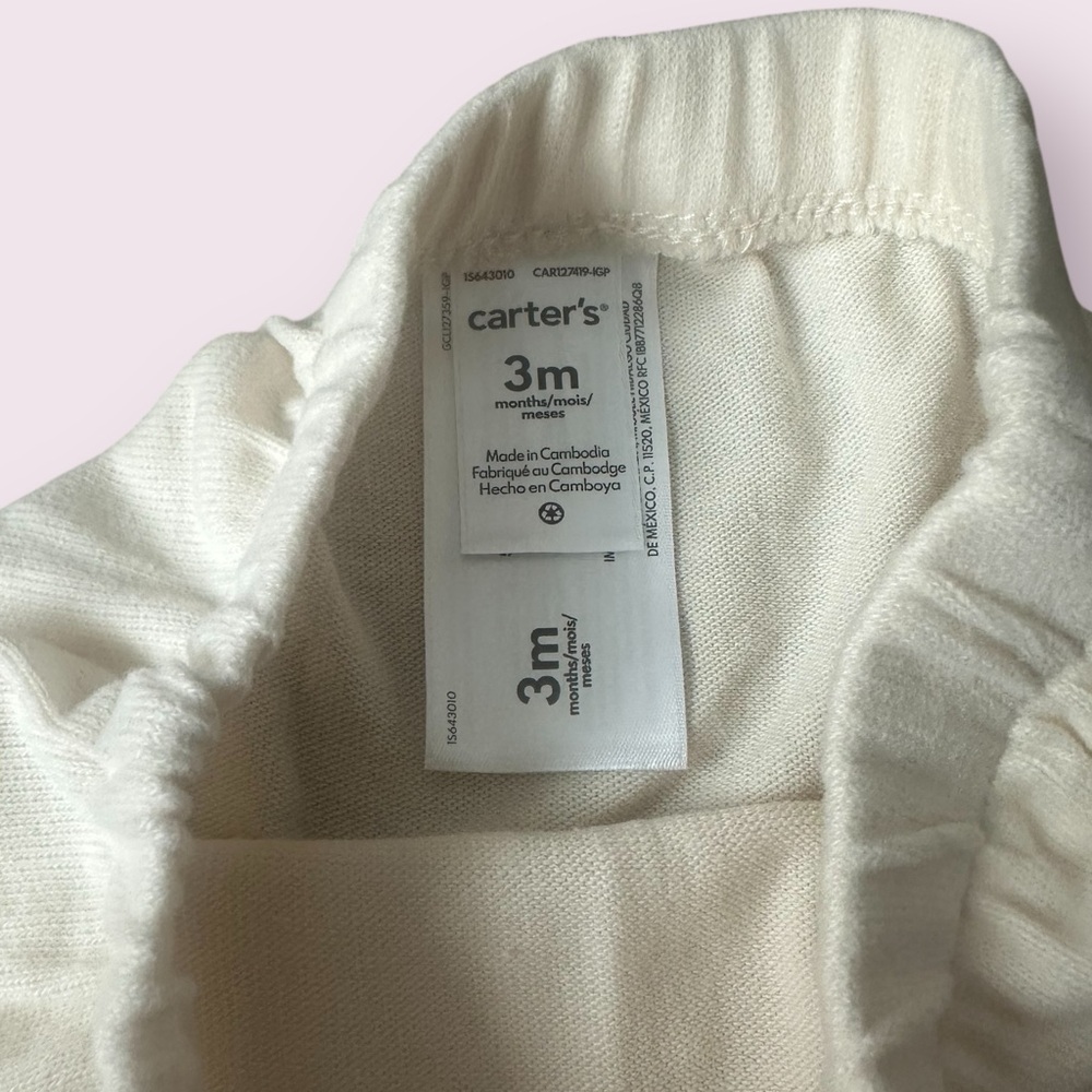 NWT Carter's Soft Cream Baby Set Long Sleeve Button Front With Pants Size 3 Mon - Picture 7 of 11